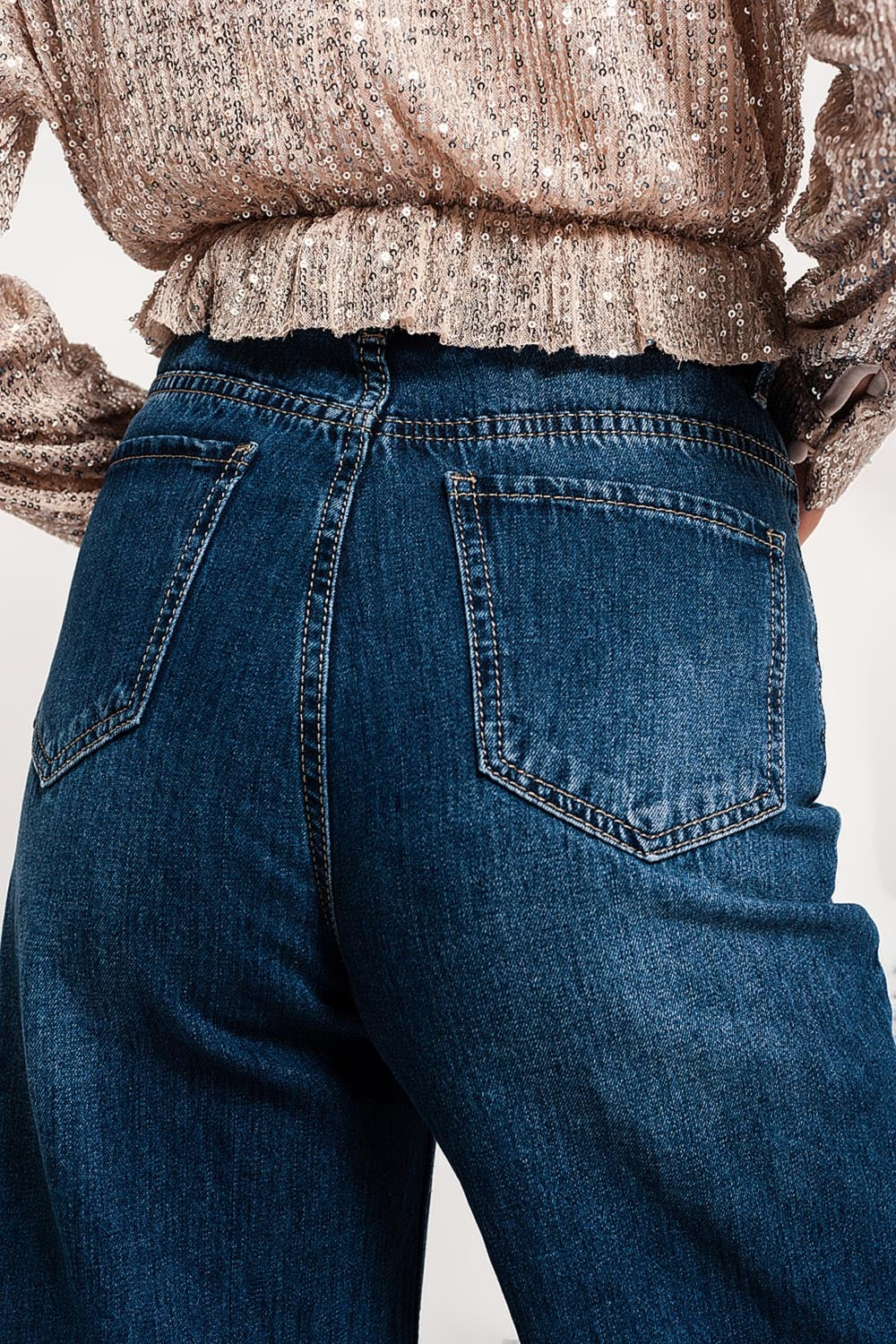 Fray hem Cropped jeans de couleur bleue