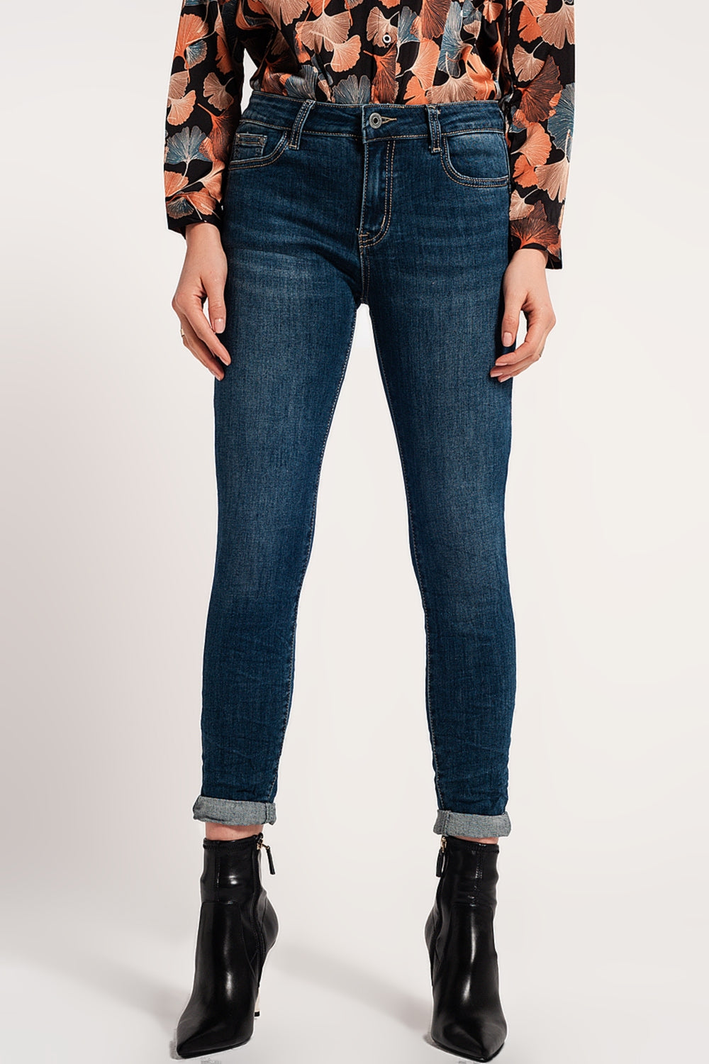 Skinny push up stretch jeans in mid wash blue - Denim