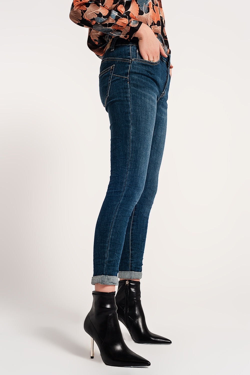 Skinny push up stretch jeans in mid wash blue - Denim