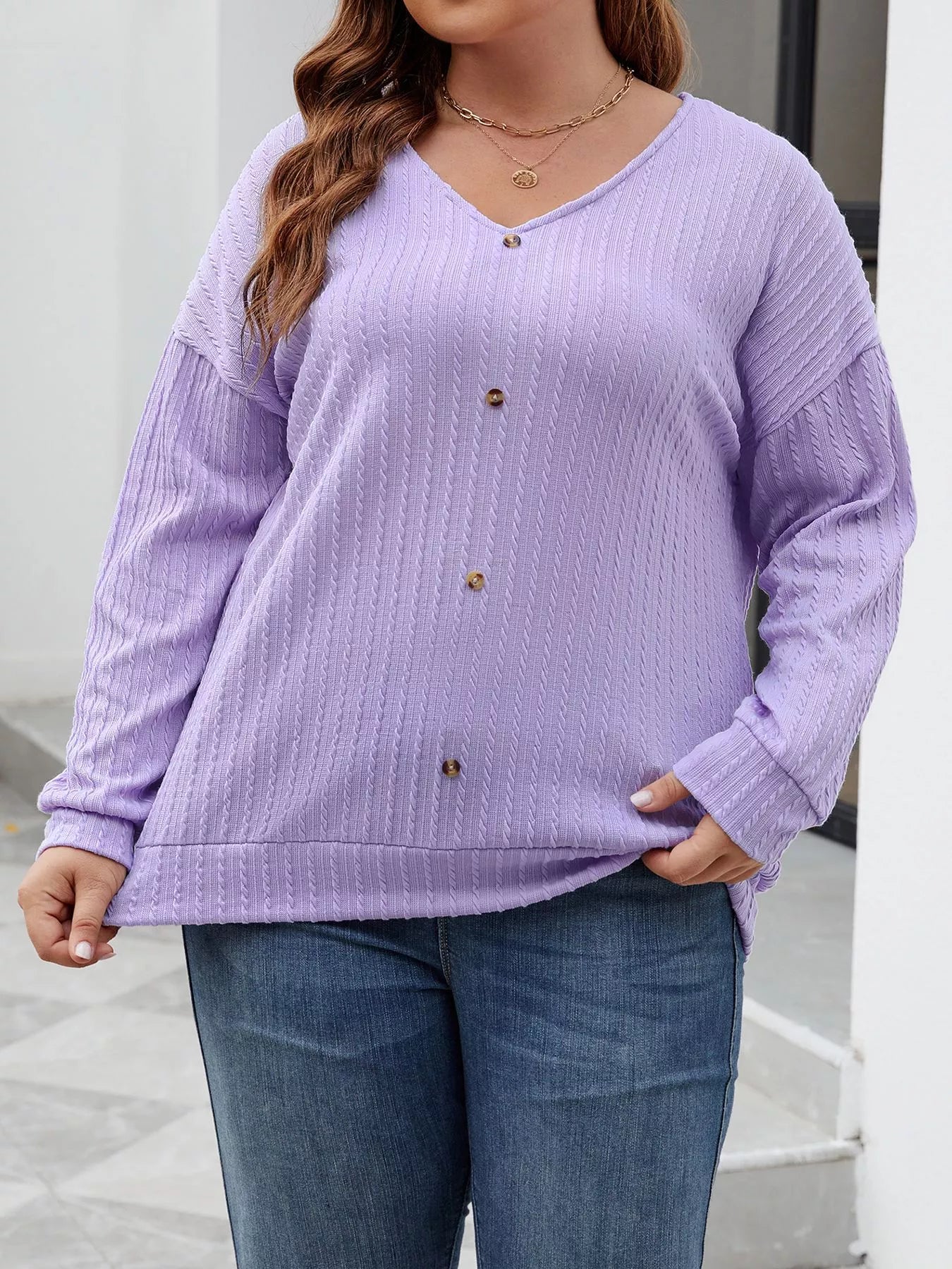 Plus Size V-Neck Dropped Shoulder Blouse Violet -
