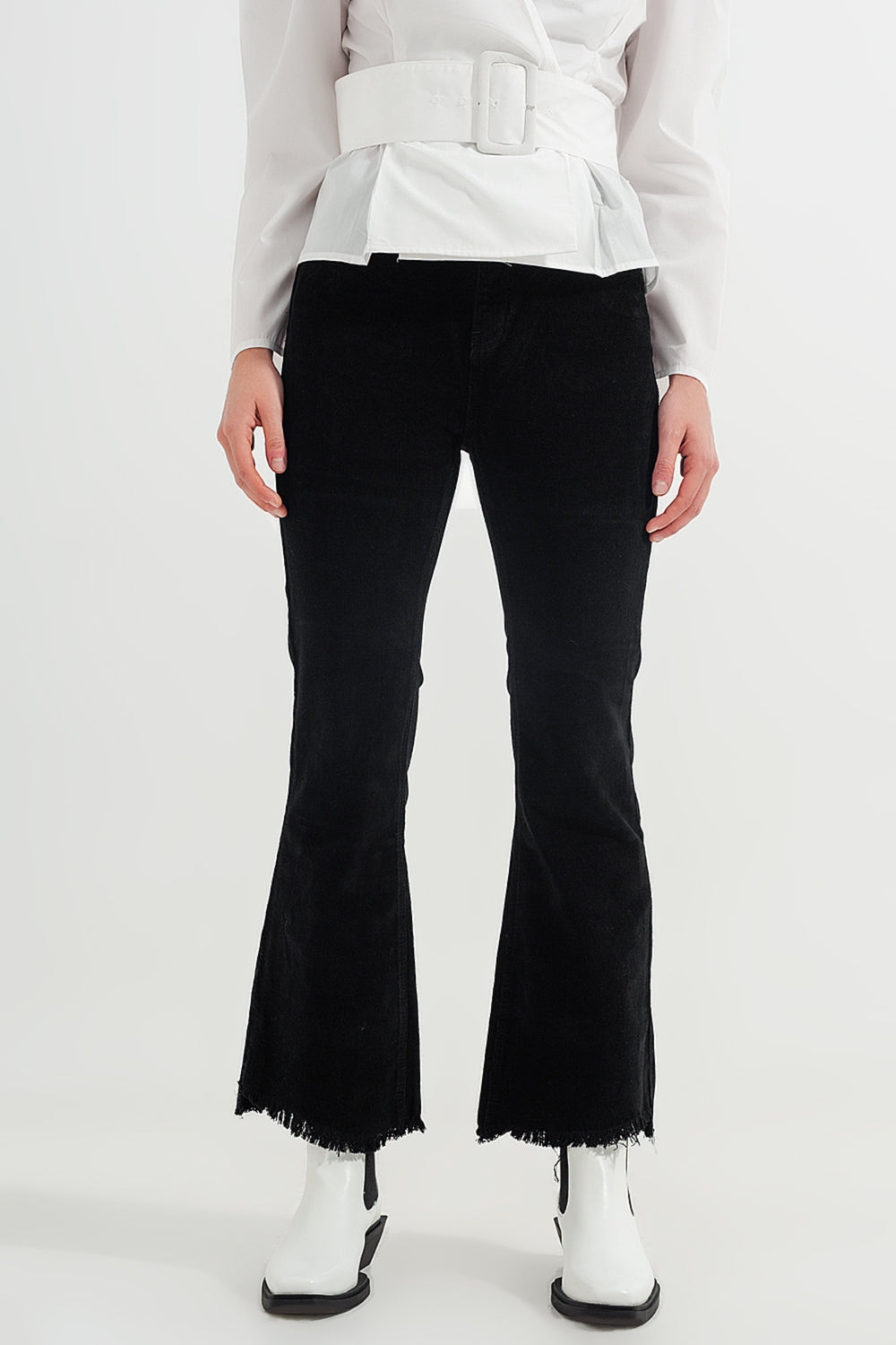 Stretchy cord flared trouser in black - trousers, Coloured Jeans