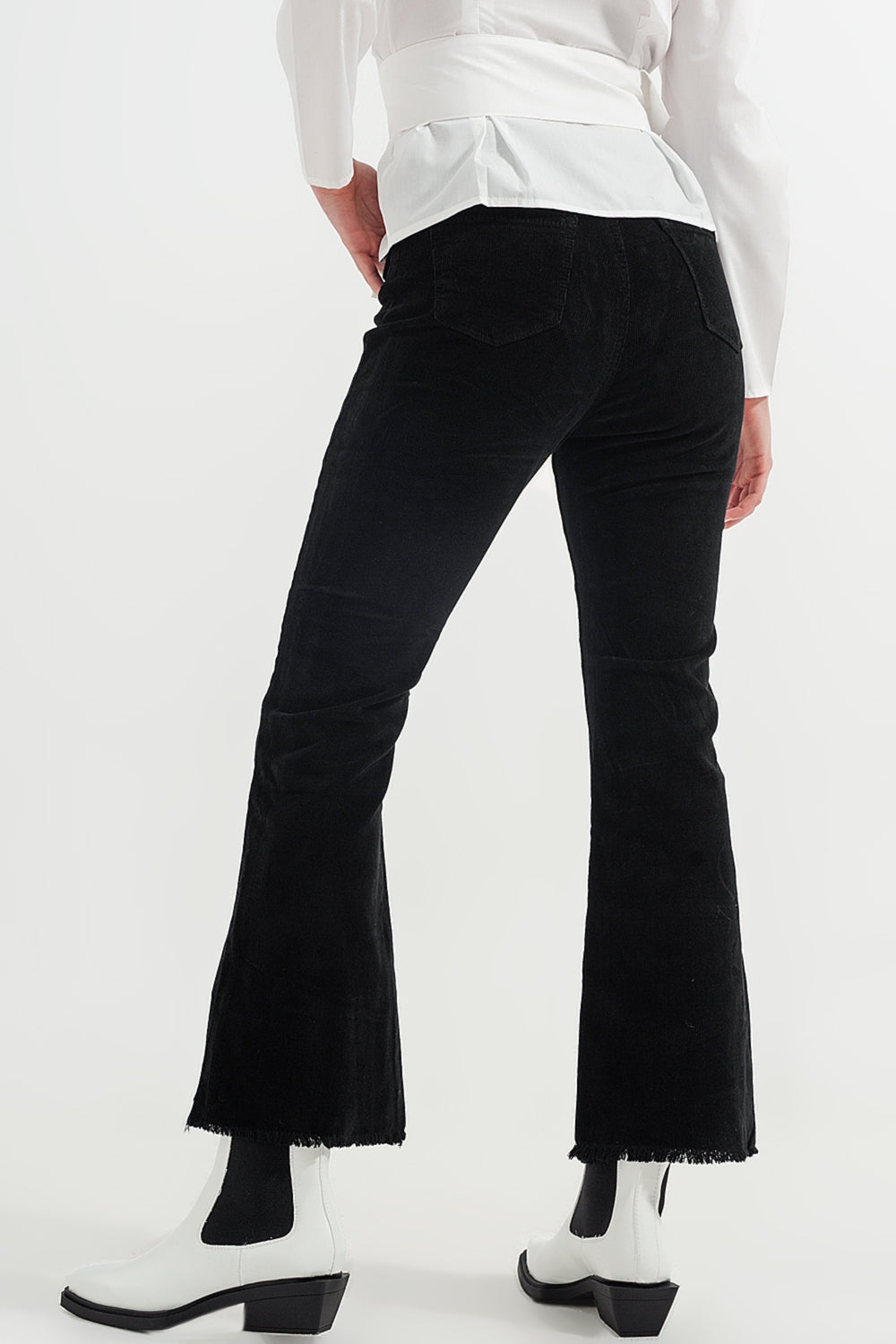 Stretchy cord flared trouser in black - trousers, Coloured Jeans
