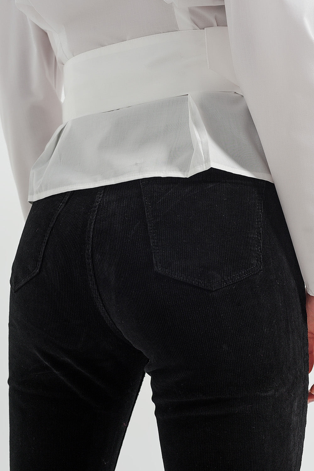 Stretchy cord flared trouser in black - trousers, Coloured Jeans