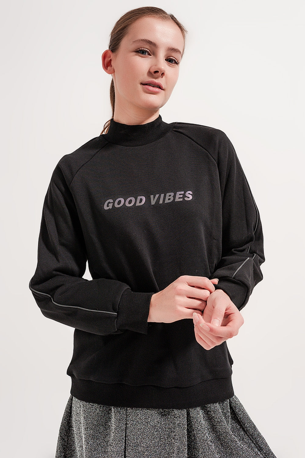 High neck sweatshirt in black