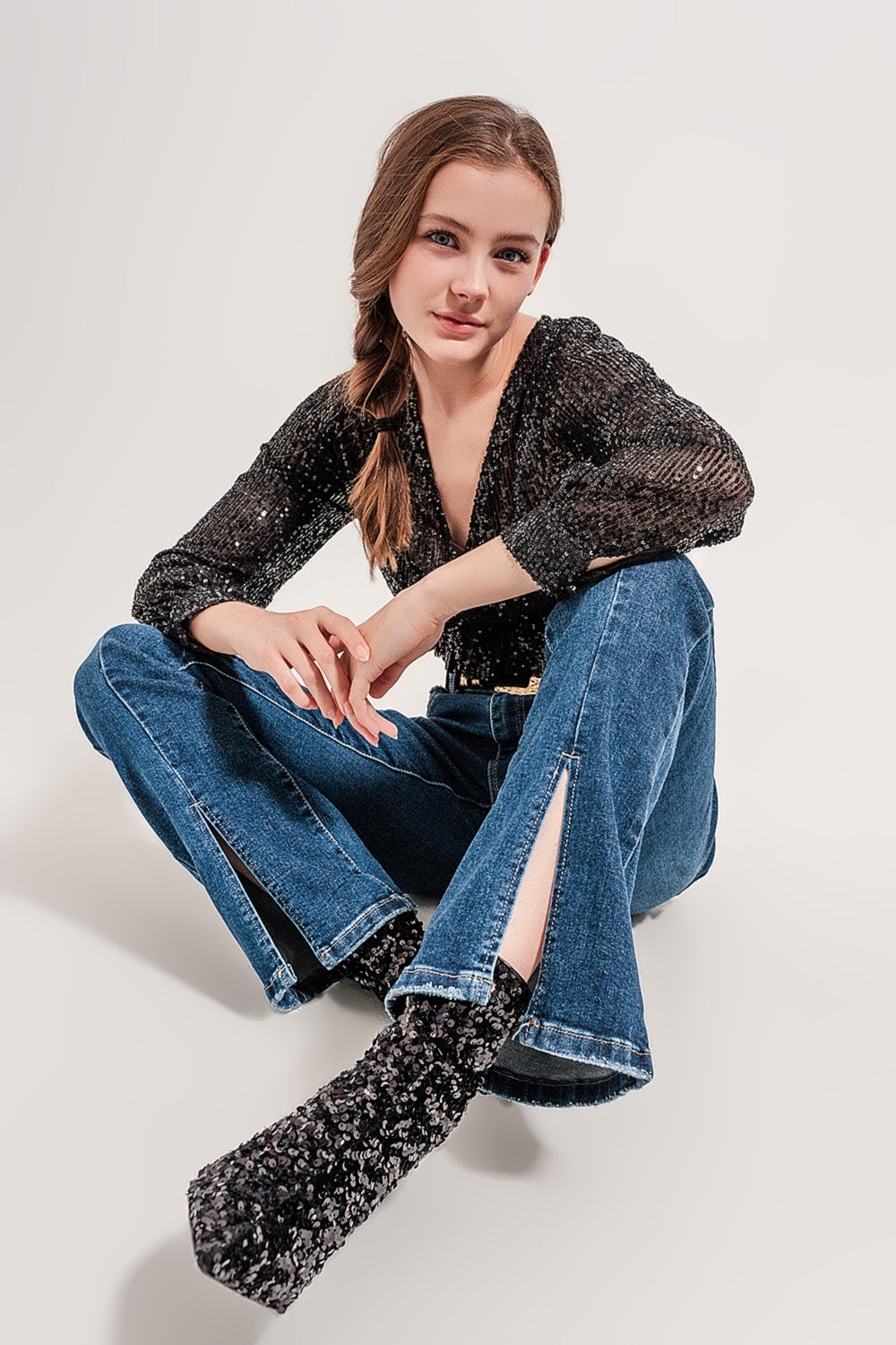Flare jeans with split hem - Denim