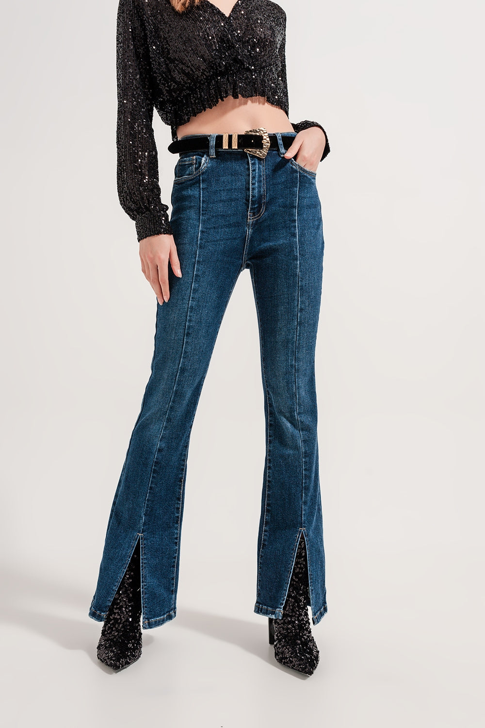 Flare jeans with split hem - Denim