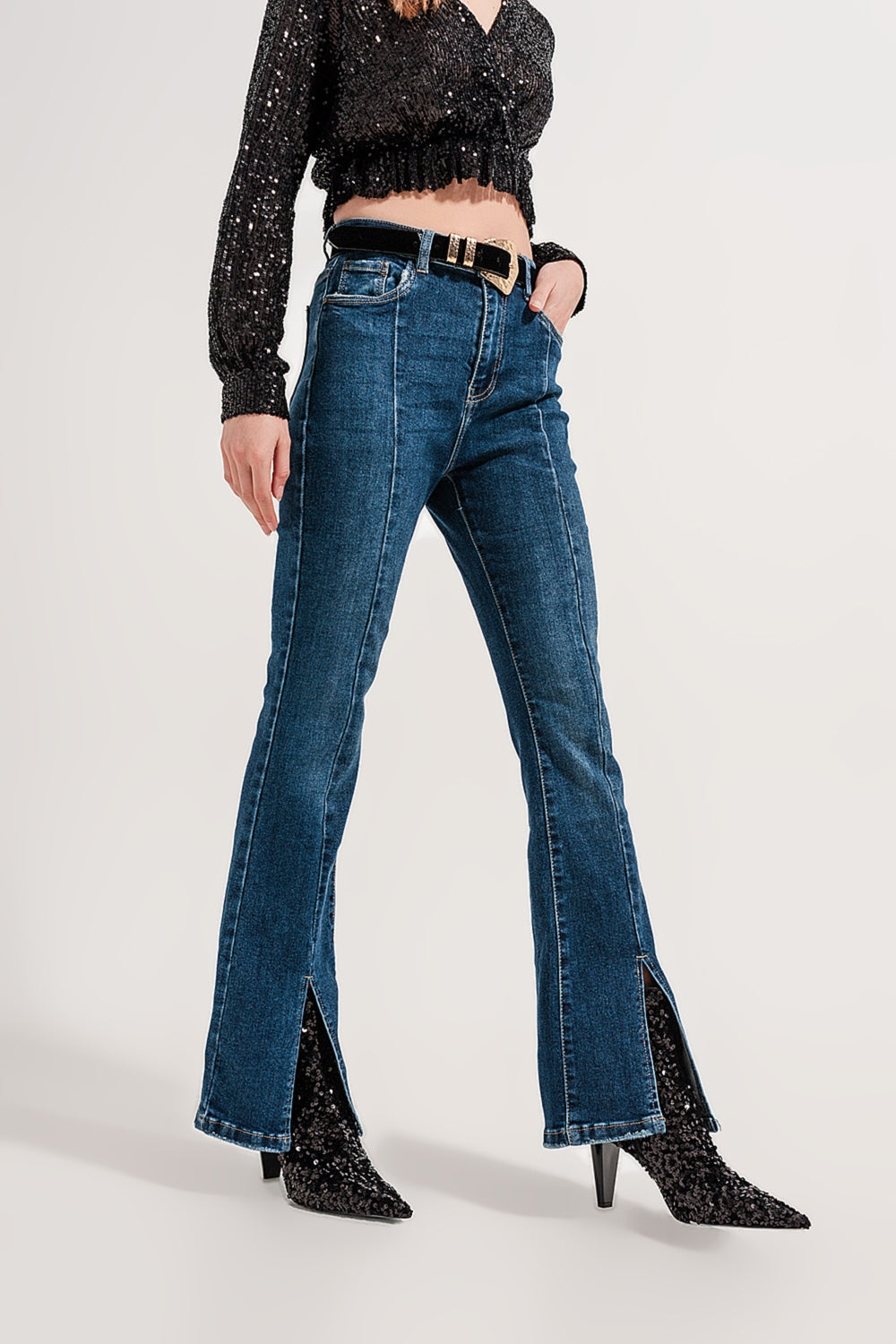 Flare jeans with split hem - Denim