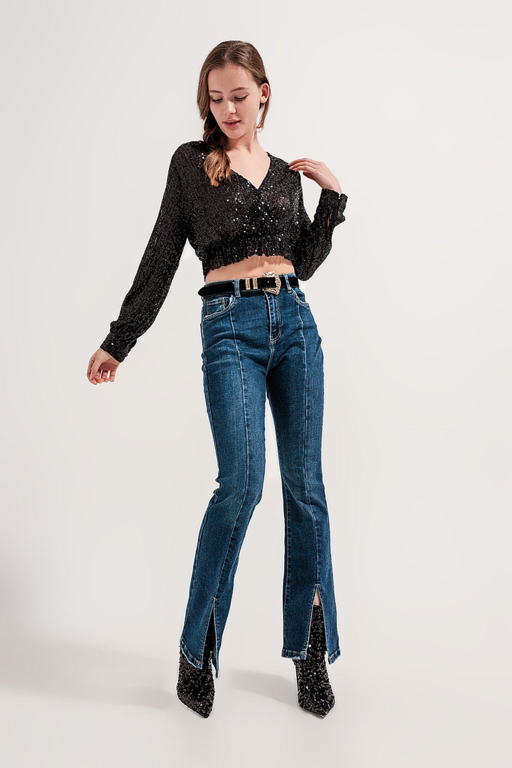 Flare jeans with split hem - Denim