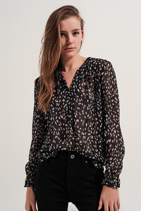 Printed sheer long sleeve blouse - Shirts