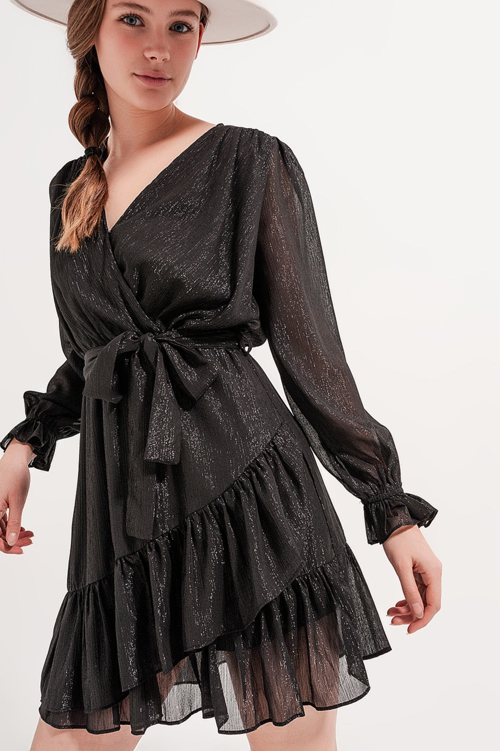 Mini dress with flippy hem in black - dress