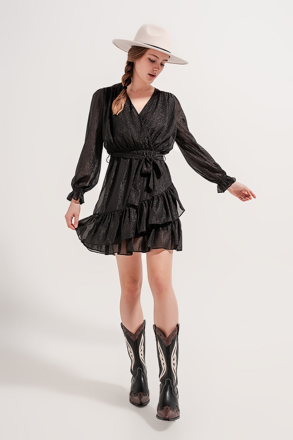 Mini dress with flippy hem in black - dress