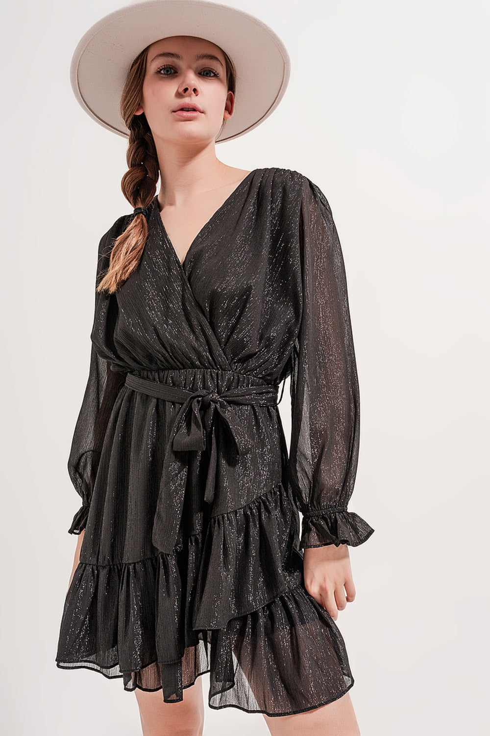 Mini dress with flippy hem in black - dress
