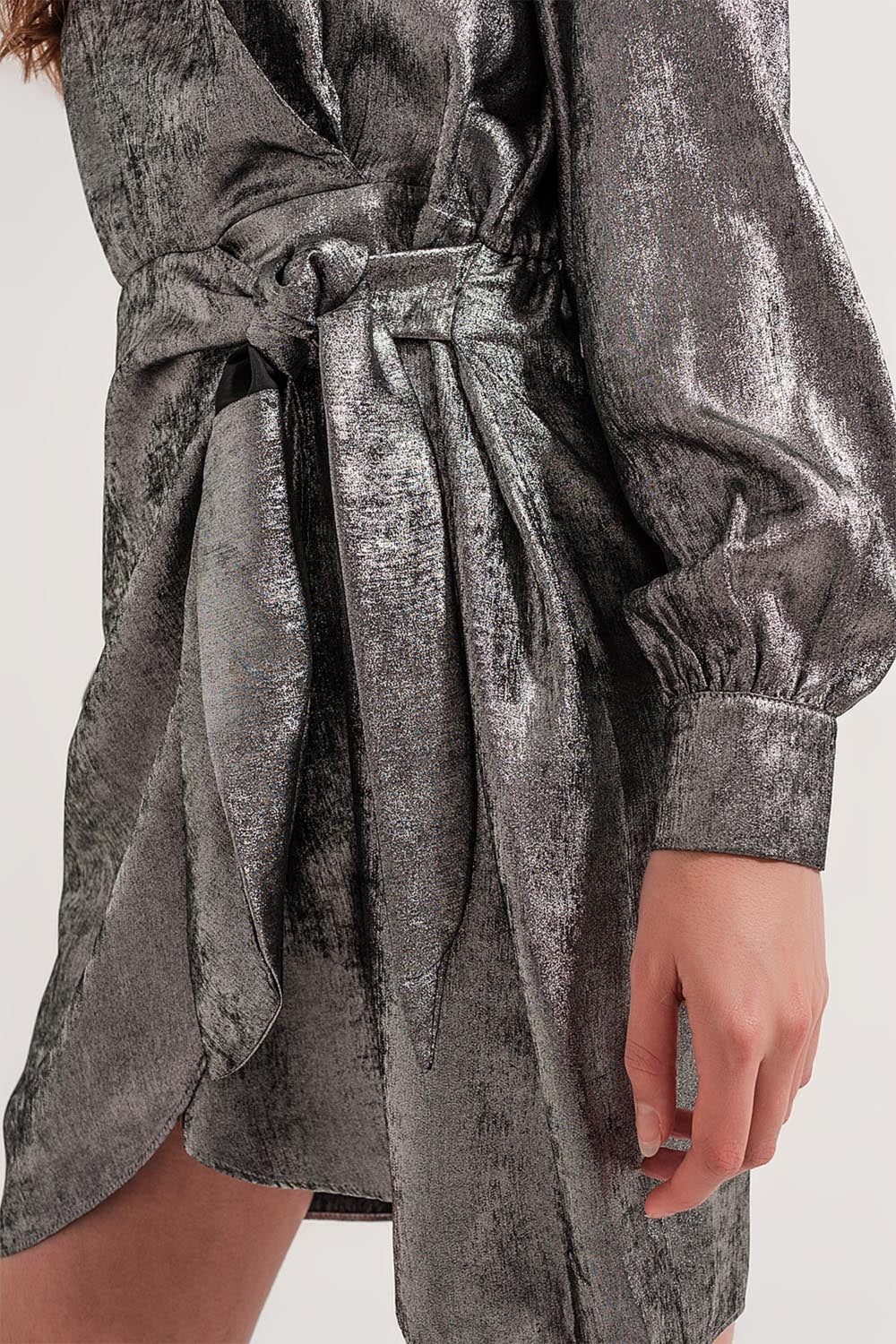 Knot front mini dress in silver - dress