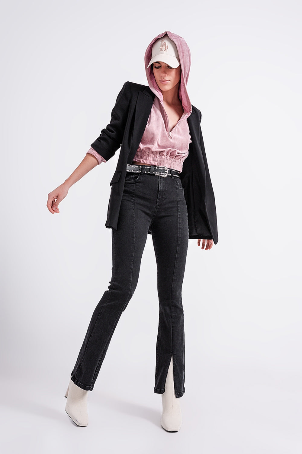 Flare black jeans with split hem - Denim
