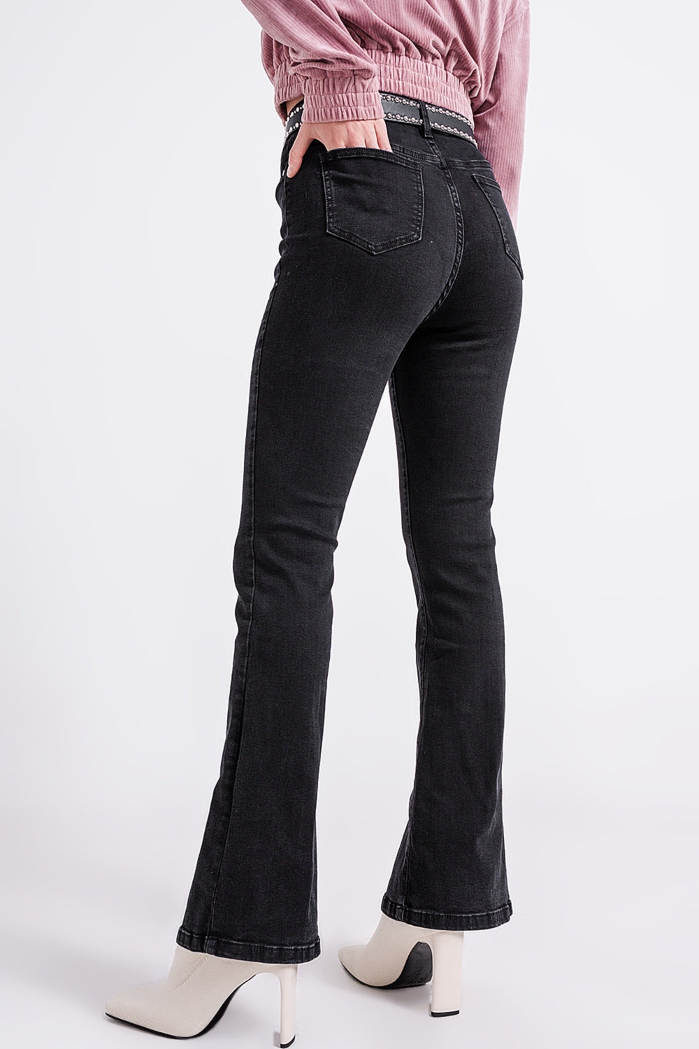 Flare black jeans with split hem - Denim