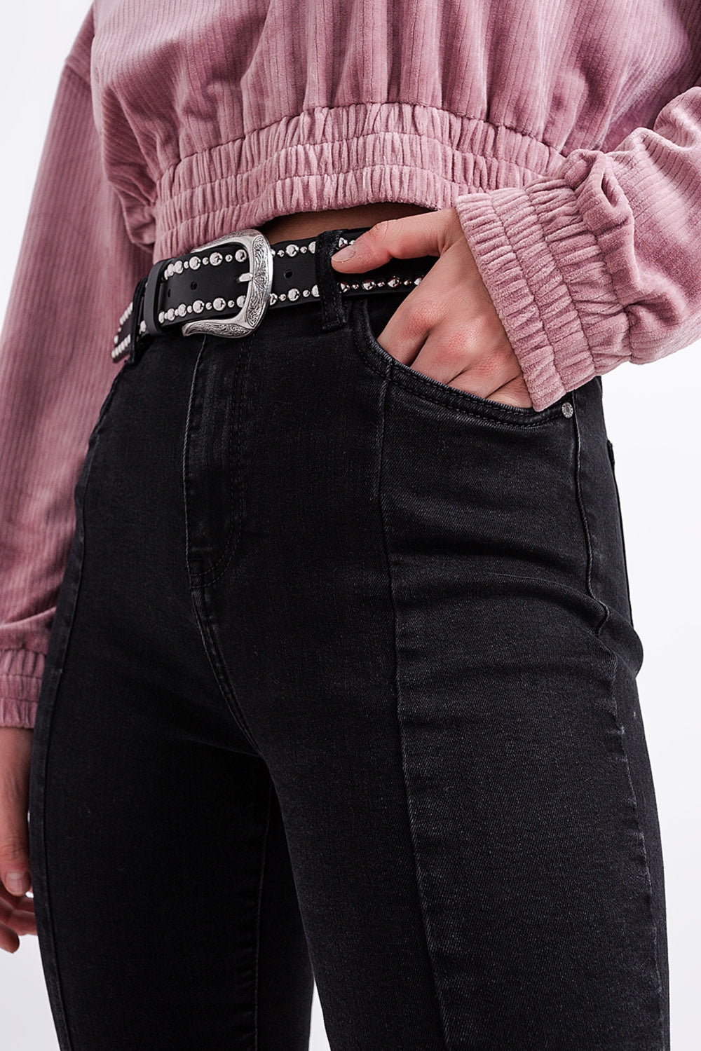 Flare black jeans with split hem - Denim