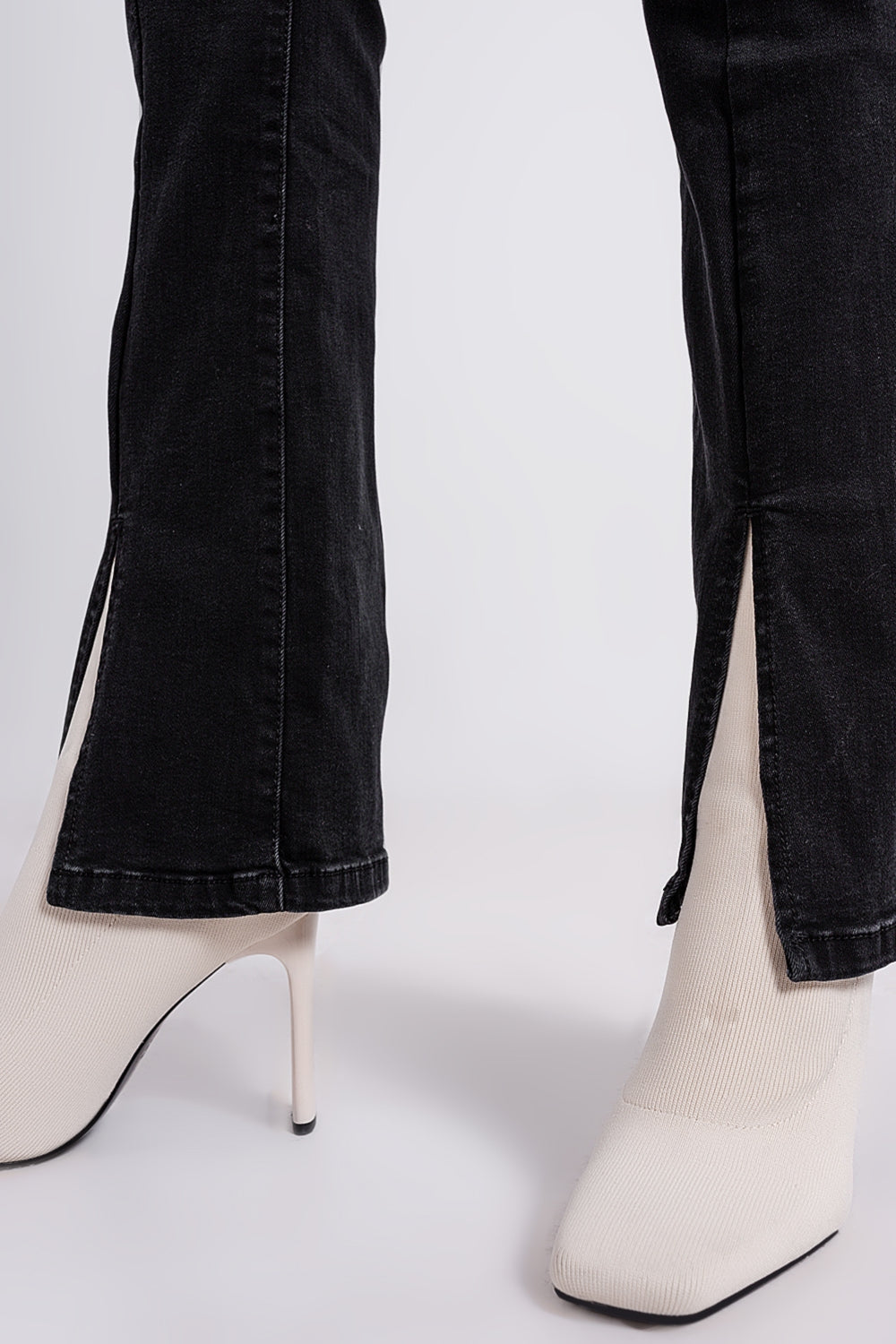 Flare black jeans with split hem - Denim