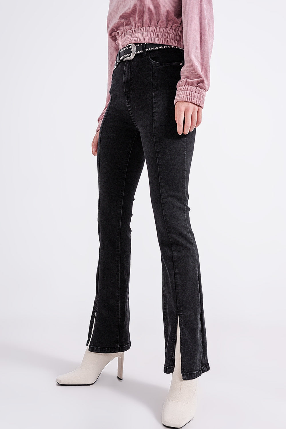 Flare black jeans with split hem - Denim