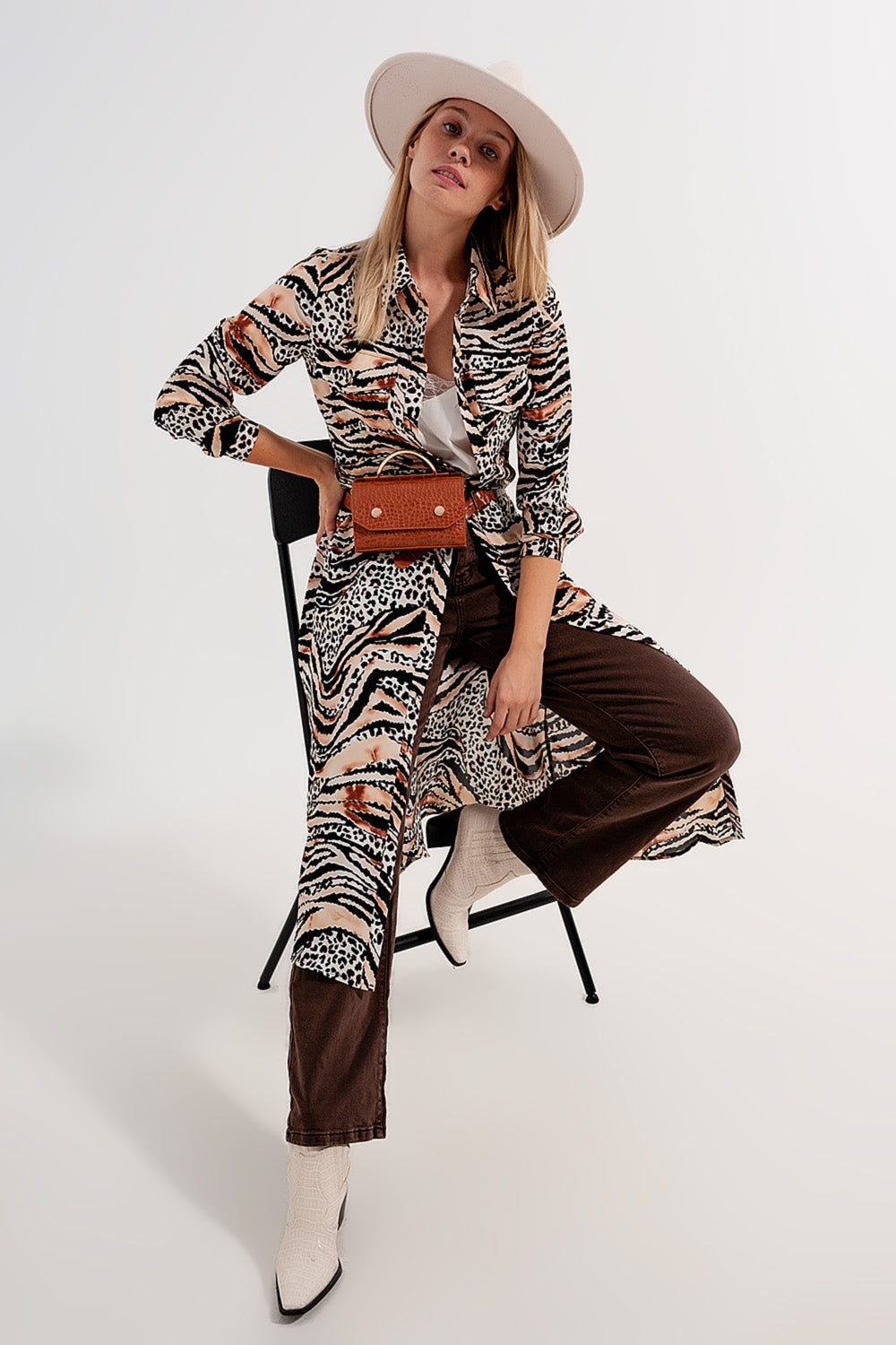 Animal shirt dress in natural - dress