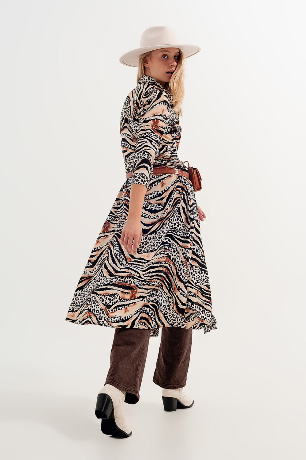 Animal shirt dress in natural - dress