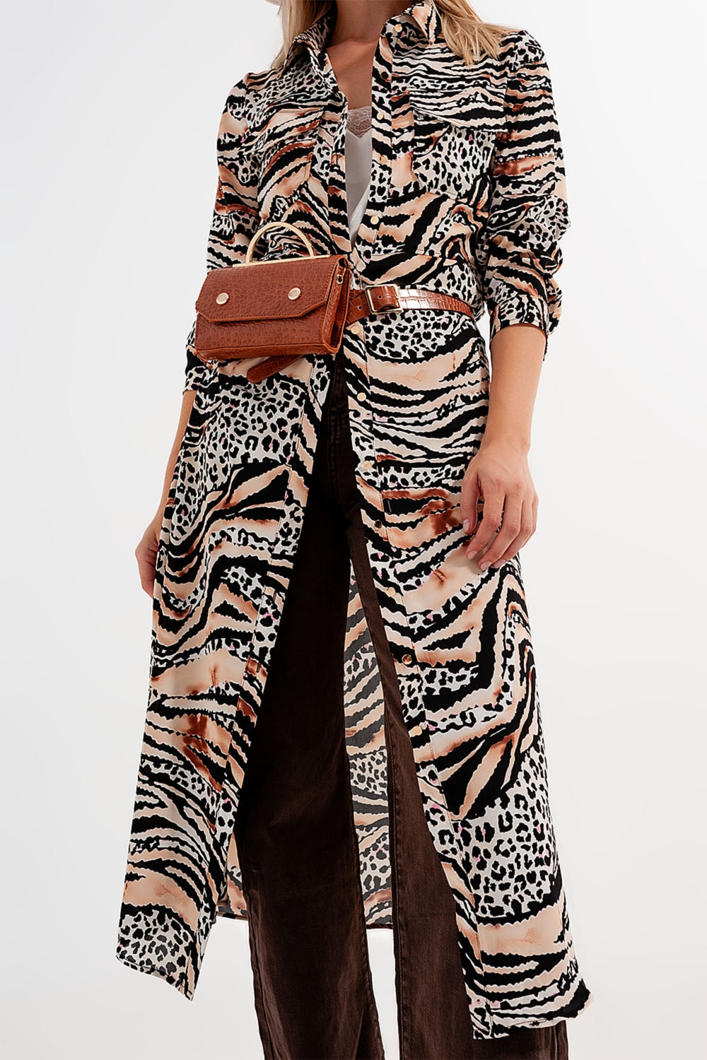 Animal shirt dress in natural - dress