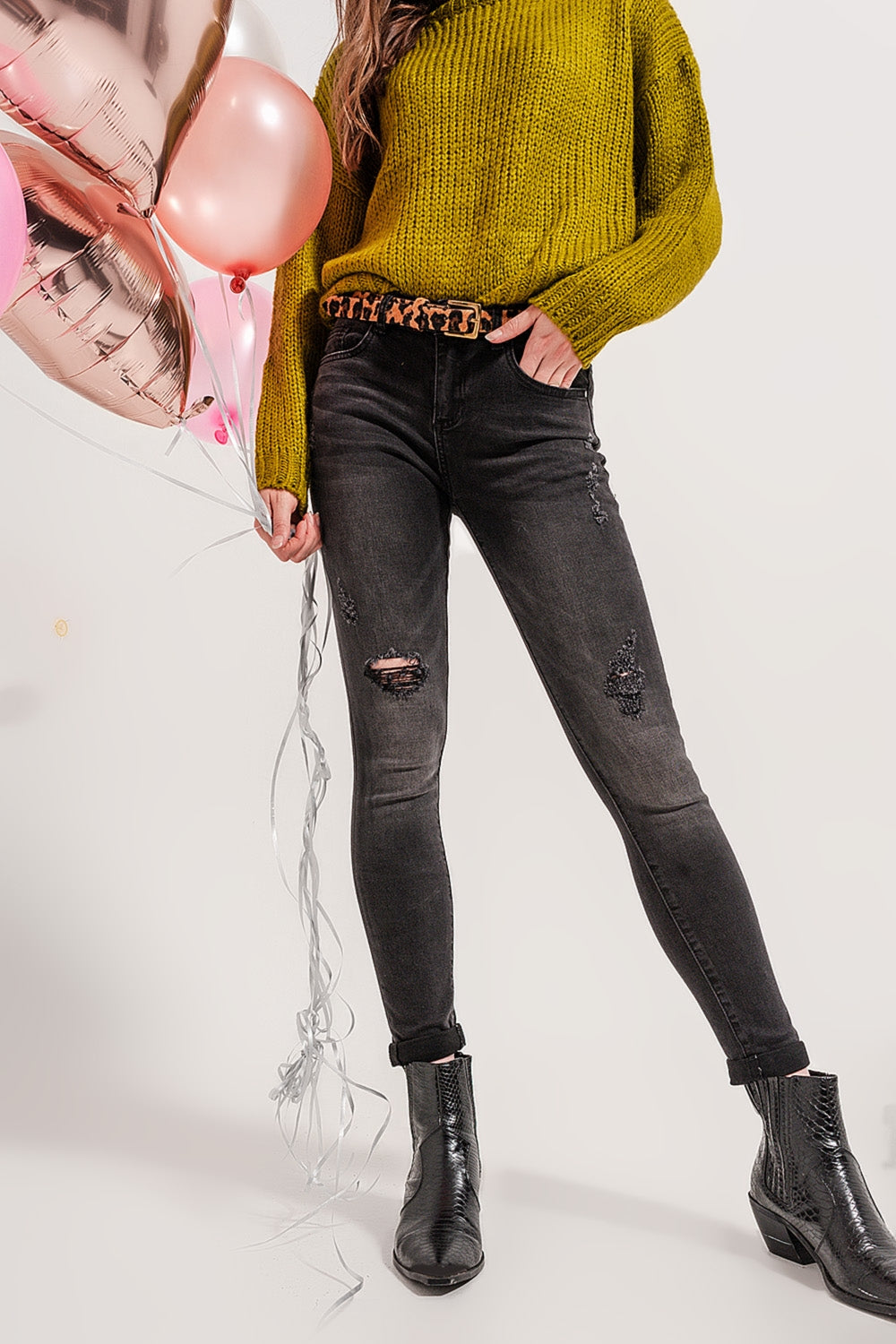 Skinny distressed jeans in grey denim - Coloured Jeans