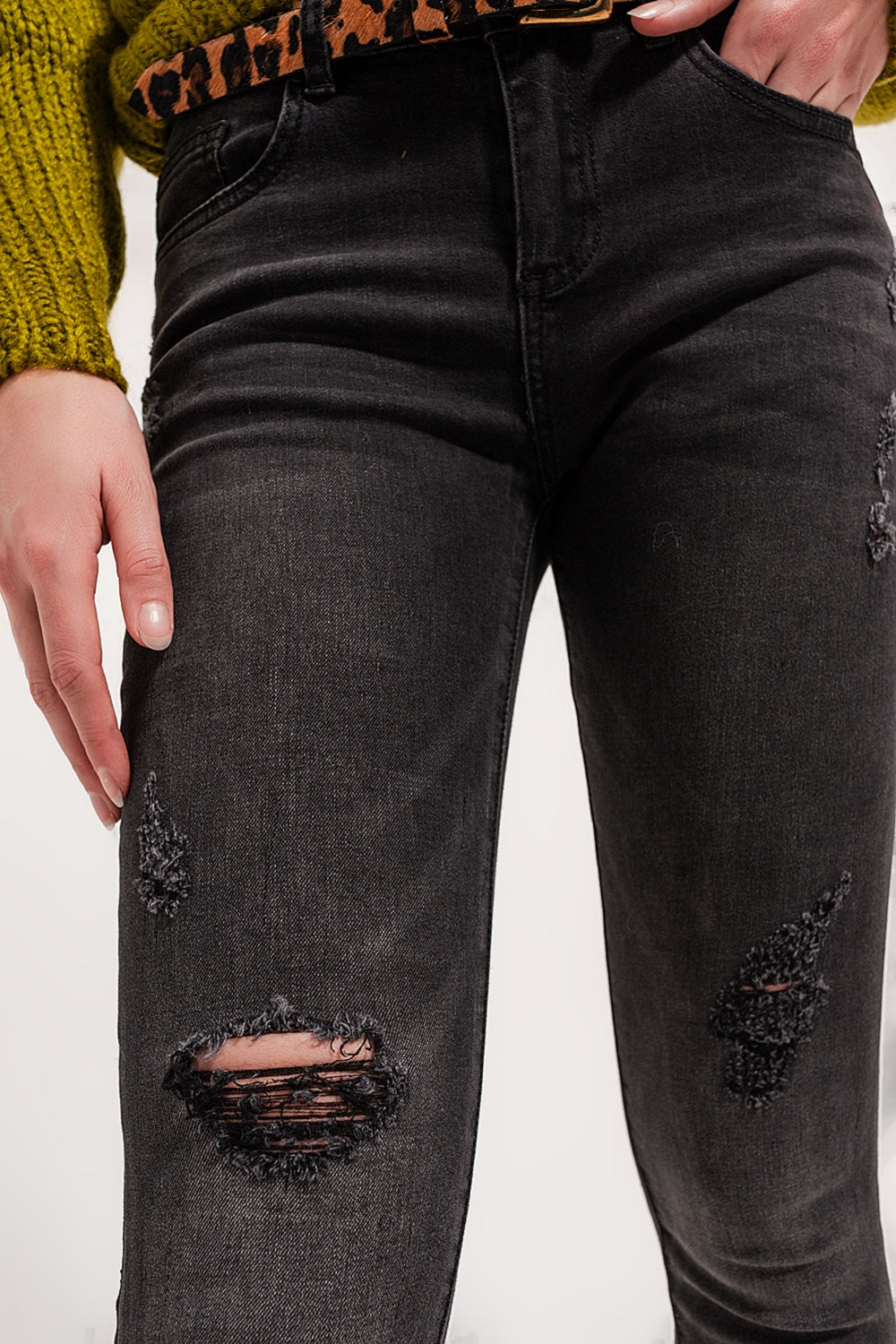 Skinny distressed jeans in grey denim - Coloured Jeans