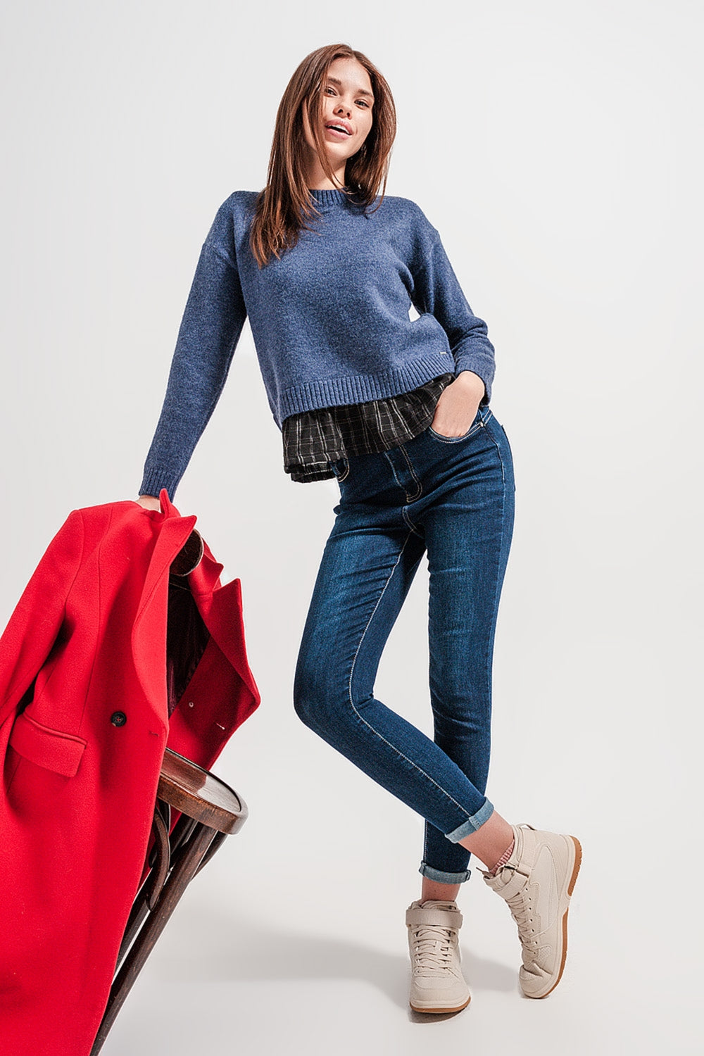 High waist skinny fit jeans in dark blue - Denim