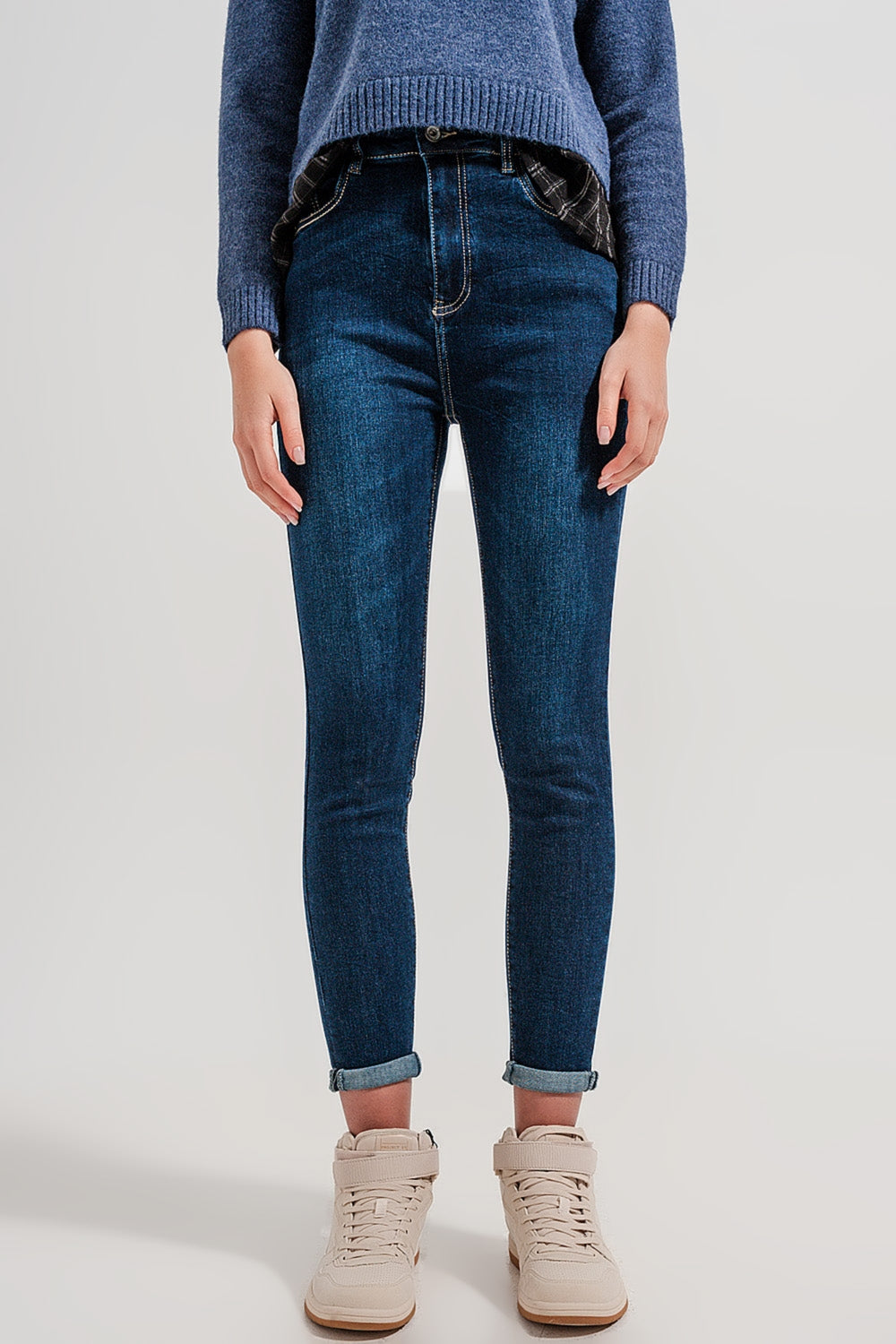 High waist skinny fit jeans in dark blue - Denim