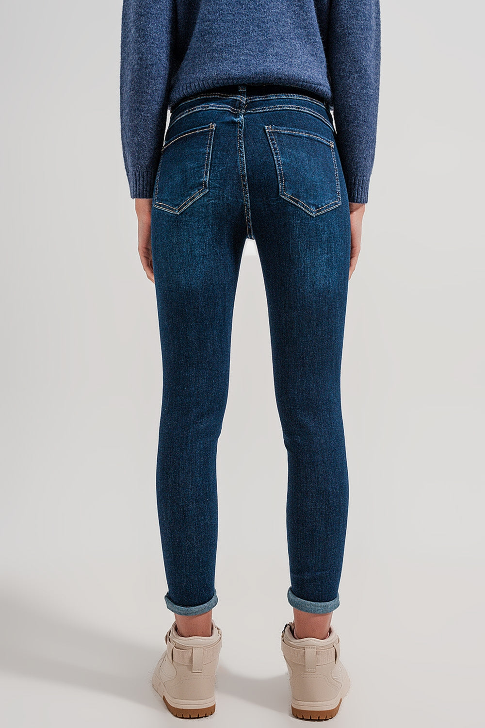 High waist skinny fit jeans in dark blue - Denim
