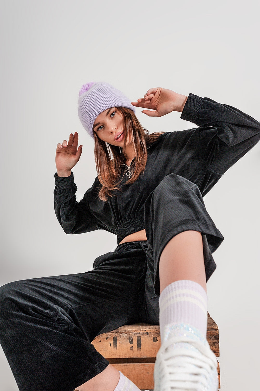 Zip through hoodie in black