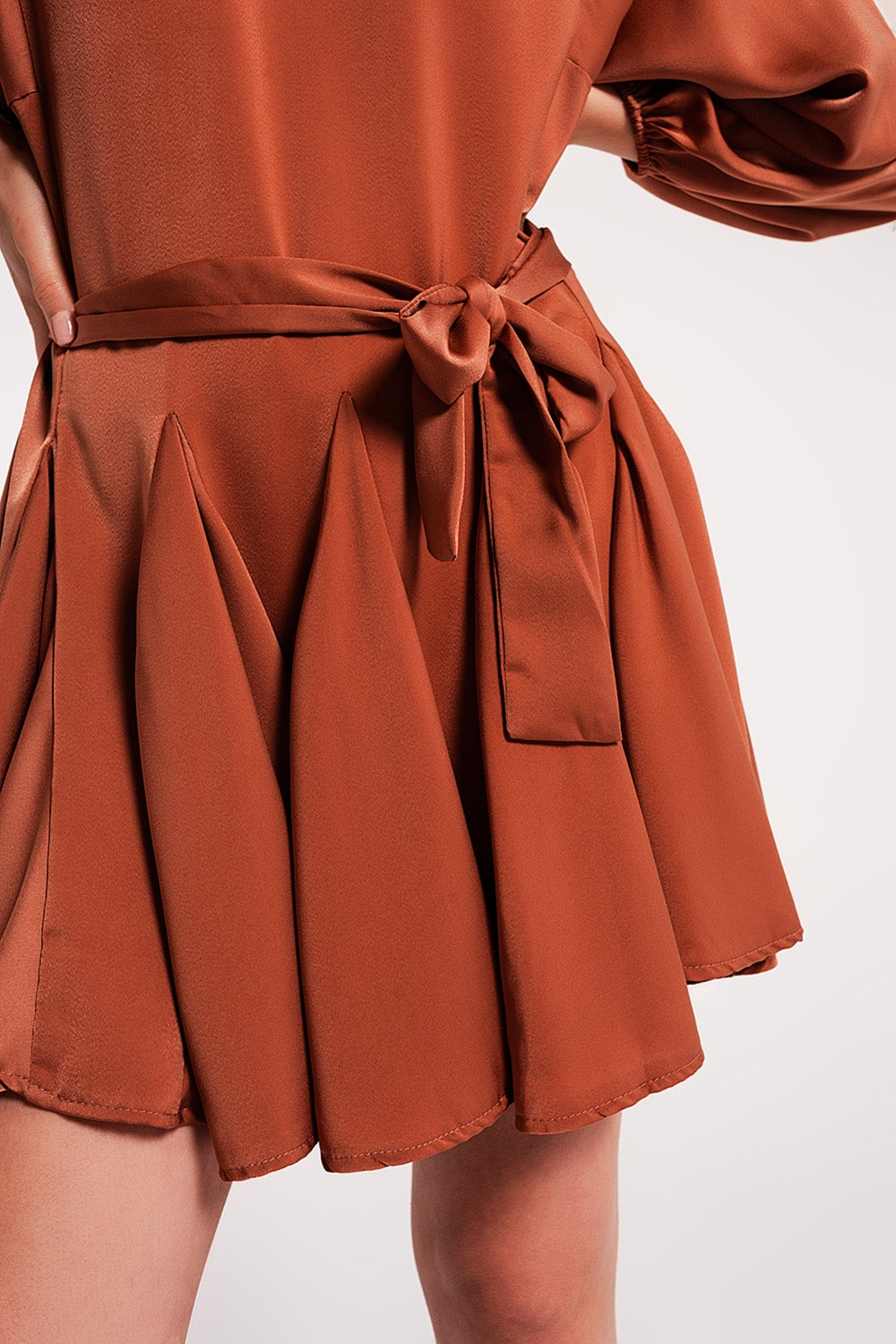 Satin mini dress with belt in orange - dress