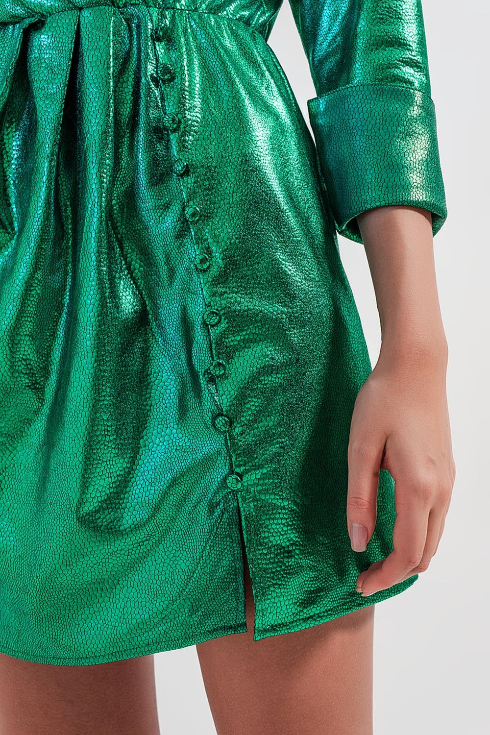 Mini dress with button detail in green - dress