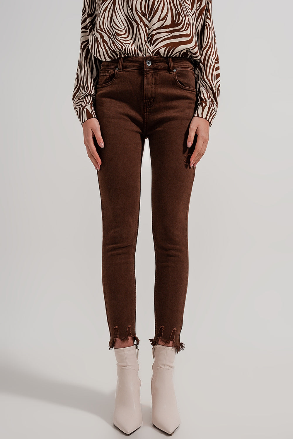 Raw hem skinny jeans in brown - Coloured Jeans