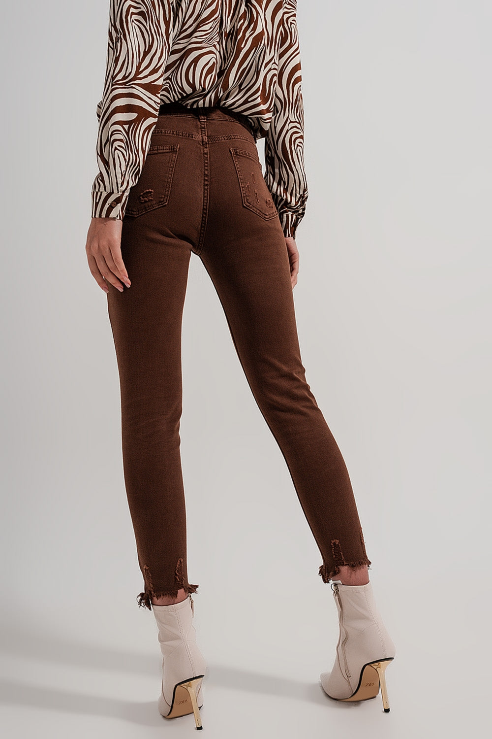 Raw hem skinny jeans in brown - Coloured Jeans