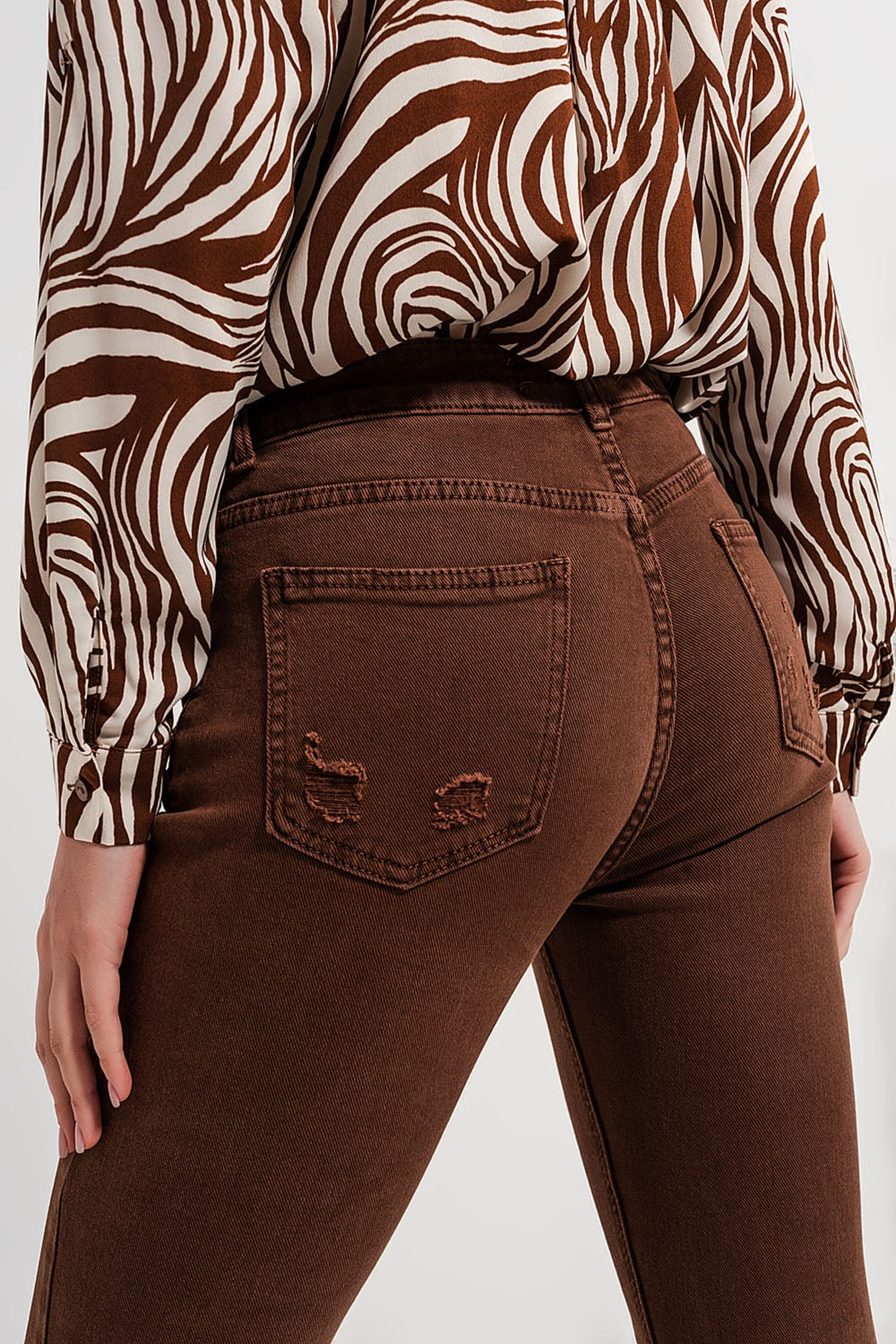 Raw hem skinny jeans in brown - Coloured Jeans