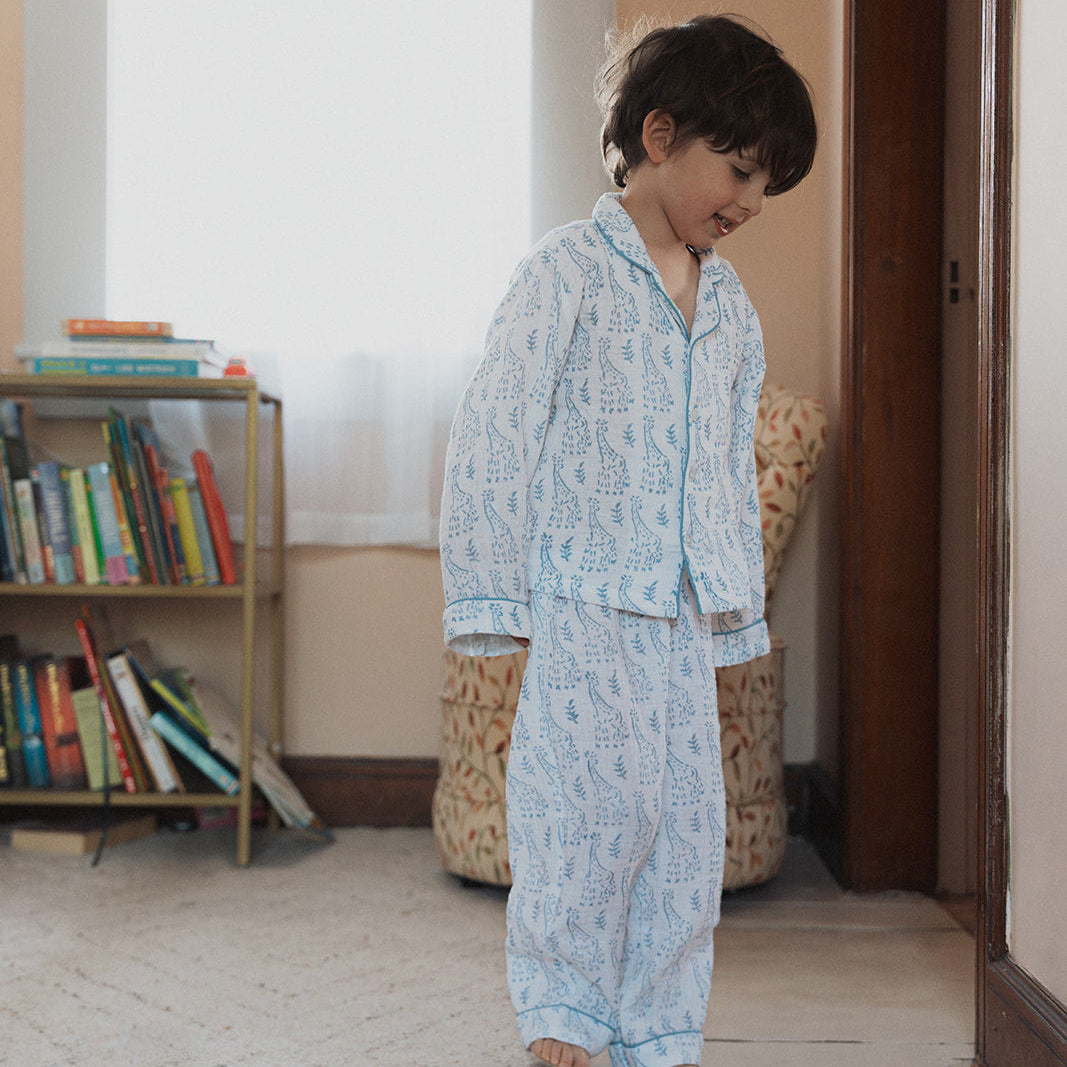 Blue Giraffe Organic Muslin Pyjamas - Pajamas