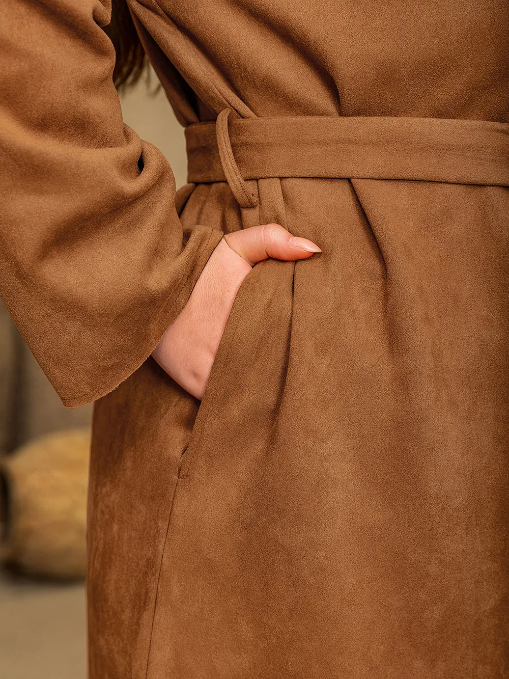 Plus Size Tied Long Sleeve Hooded Coat with Pockets -