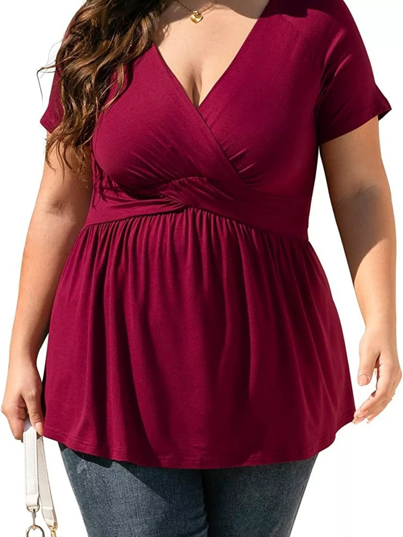 Plus Size Surplice Short Sleeve T-Shirt -