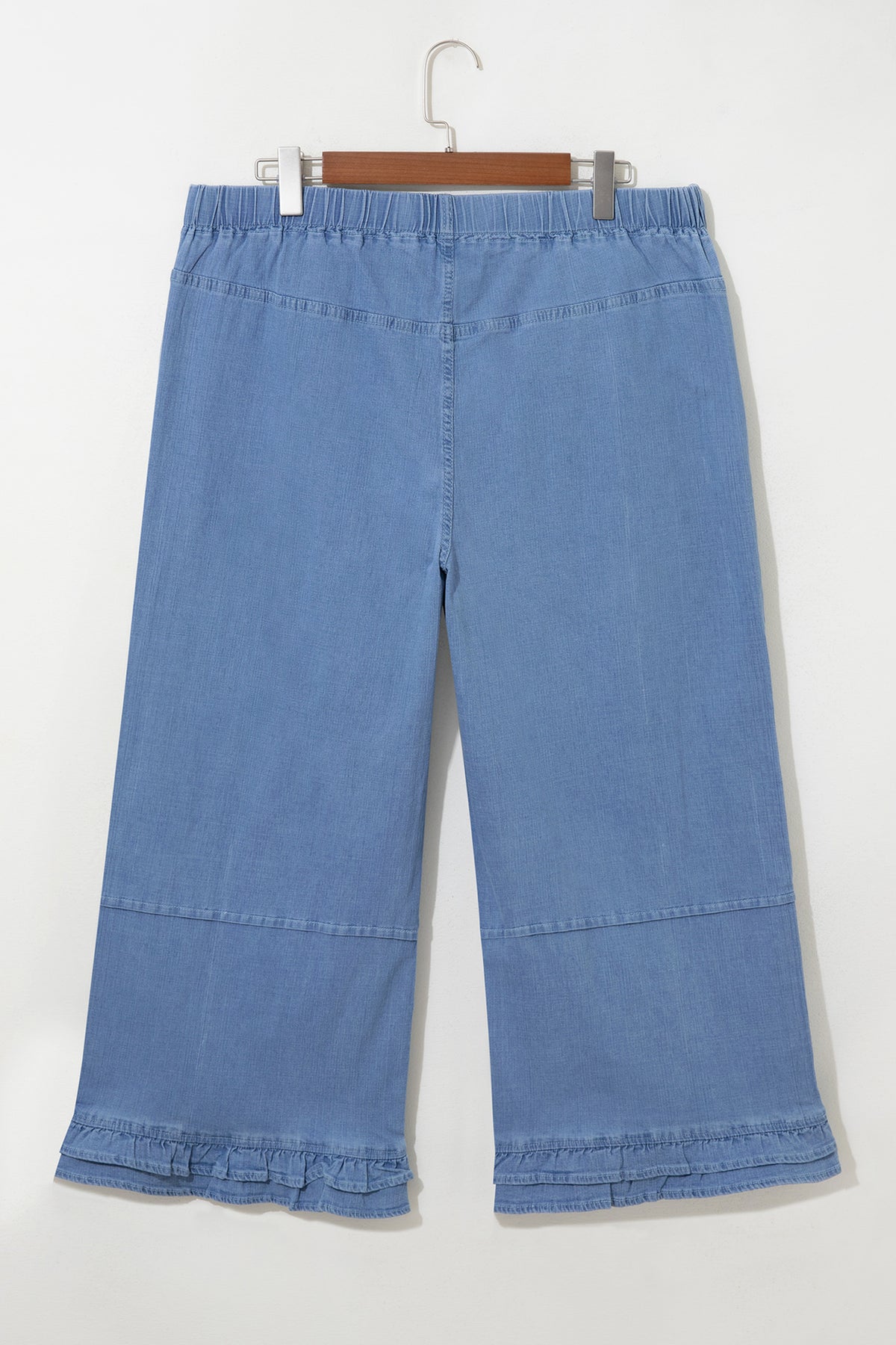 Light Blue Ruffle Hem Wide Leg Full Length Plus Size Jeans - Plus Size/Plus Size Bottoms