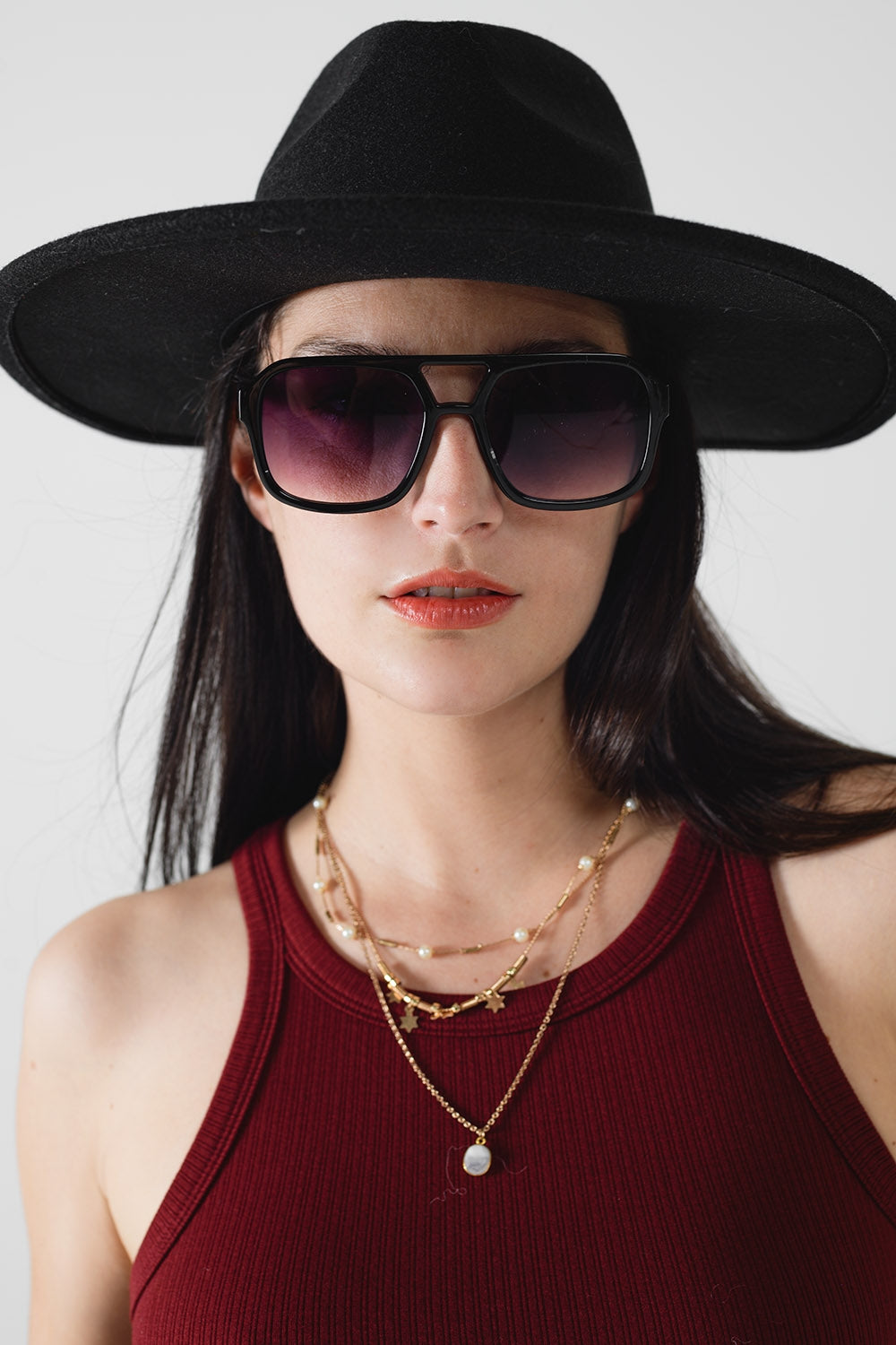 70's Aviator Sunglasses With Smoke Black Lense in Black -