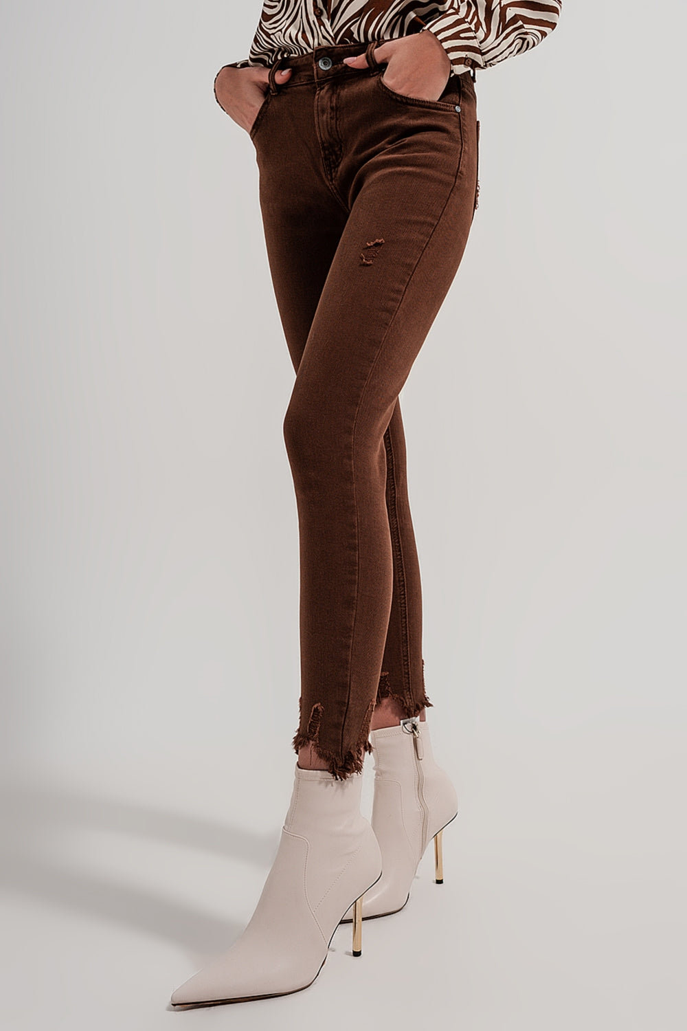 Raw hem skinny jeans in brown - Coloured Jeans