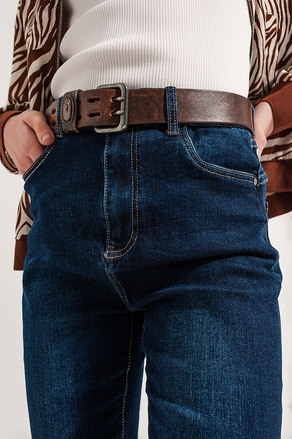 Blend cotton straight leg jeans in mid blue - Denim