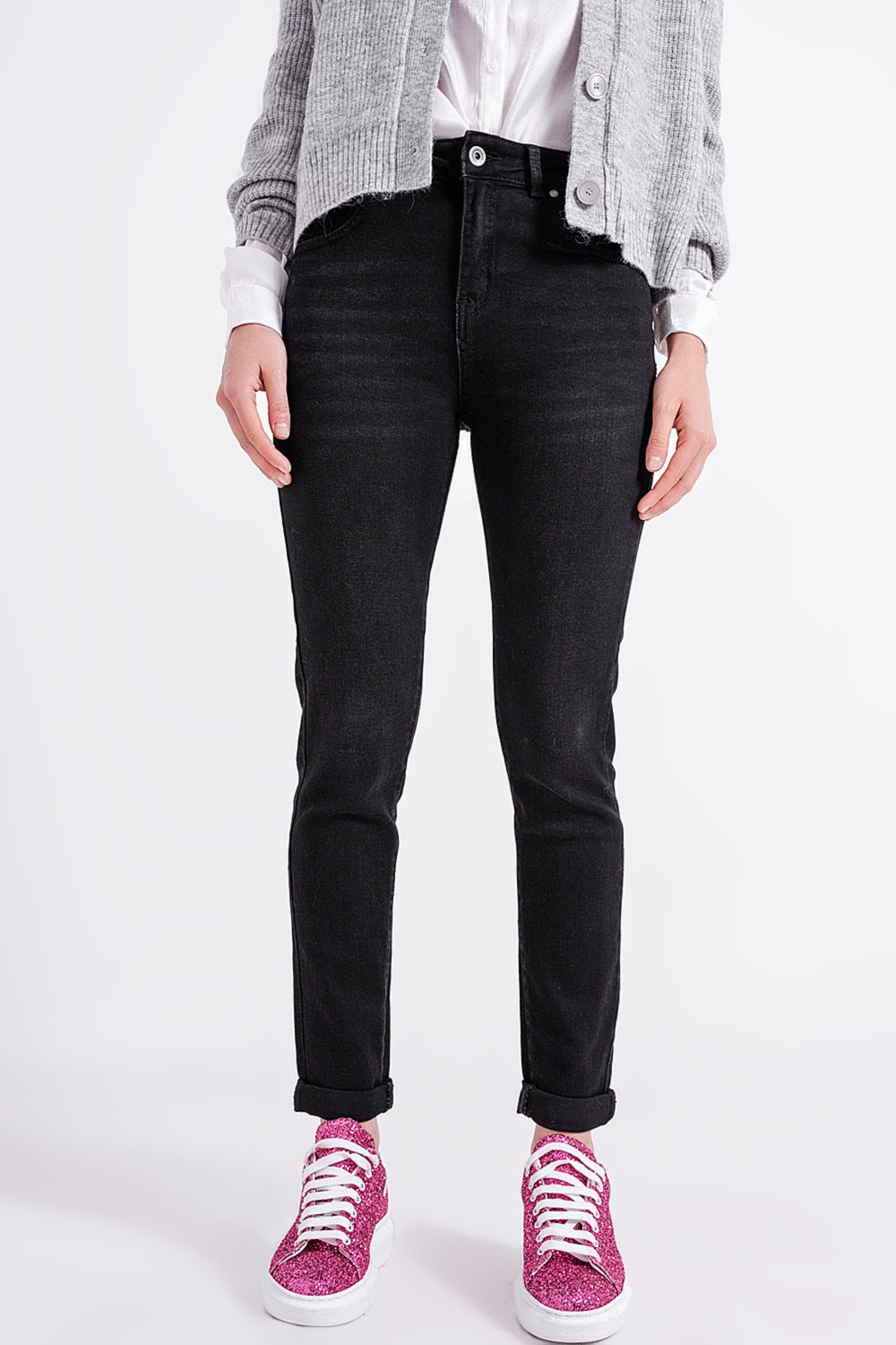Super high rise skinny leg jeans in black - Coloured Jeans