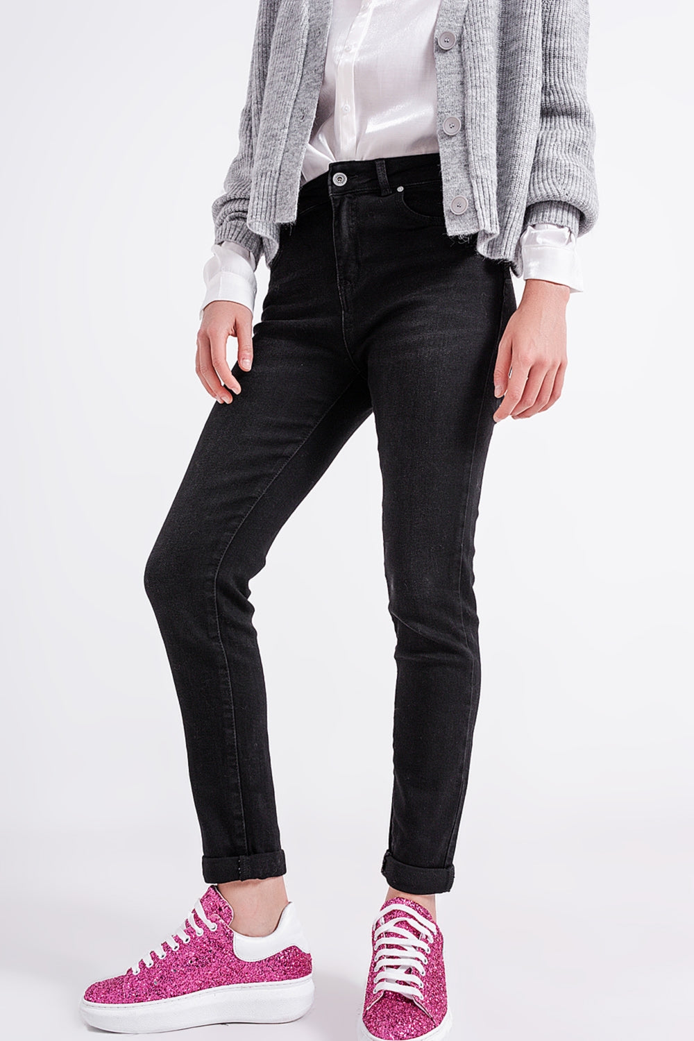 Super high rise skinny leg jeans in black - Coloured Jeans