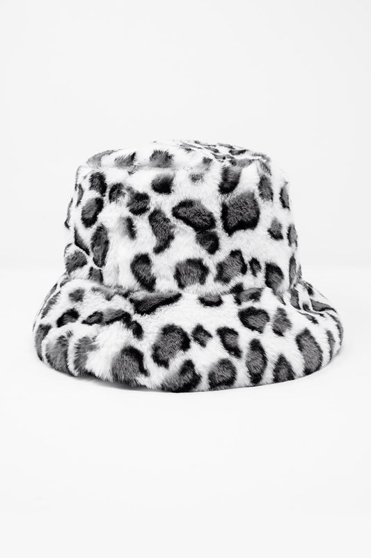 White bucket hat in animal print