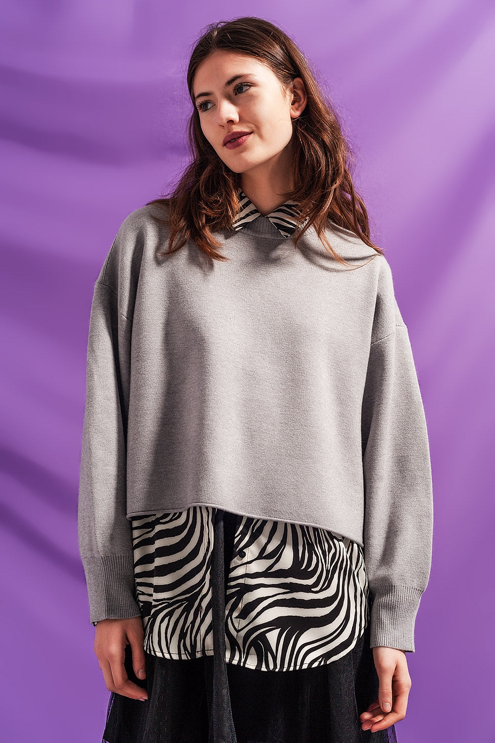 Batwing cropped jumper in grey