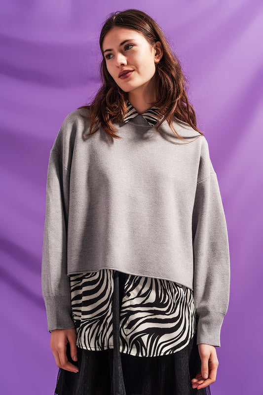 Batwing cropped jumper in grey