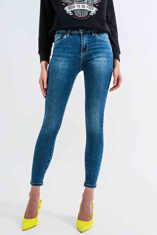 High waisted skinny jeans in mid blue - Denim