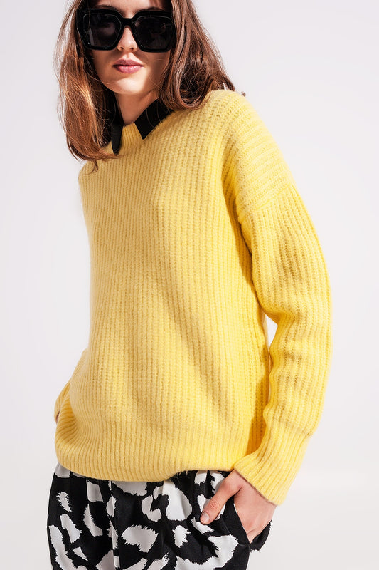 Rib knit sweater in yellow - jumper